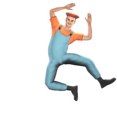 3D Professional in Art. A male painter jumping with an excited expression and hands raised up, as if celebrating a moment of victory or success in his work. Male Painter Cartoon