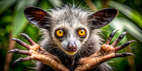 Ayers Aye-aye Portrait: Captivating close-up of an aye-aye lemur, showcasing its unique features...