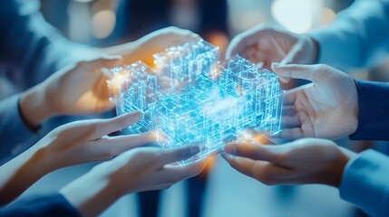 Hands Holding Holographic Cityscape, Innovation Concept