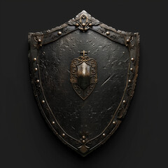 Medieval shield with ornate crest and riveted border
