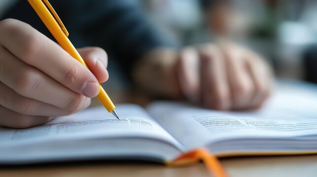 Student highlighting important information in a textbook, active study method