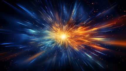 Fototapeta premium Deep Distance Illuminated: Dynamic Blue Light Rays Merging Nanopunk and Light Academia