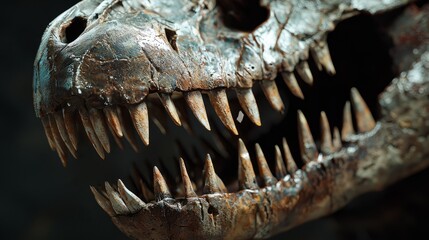 Naklejka premium Close up of a Tyrannosaurus Rex Skull with Sharp Teeth