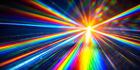 Rainbow Light Burst: A vibrant abstract background with a burst of light in a rainbow spectrum, creating a sense of energy, speed and dynamism.  