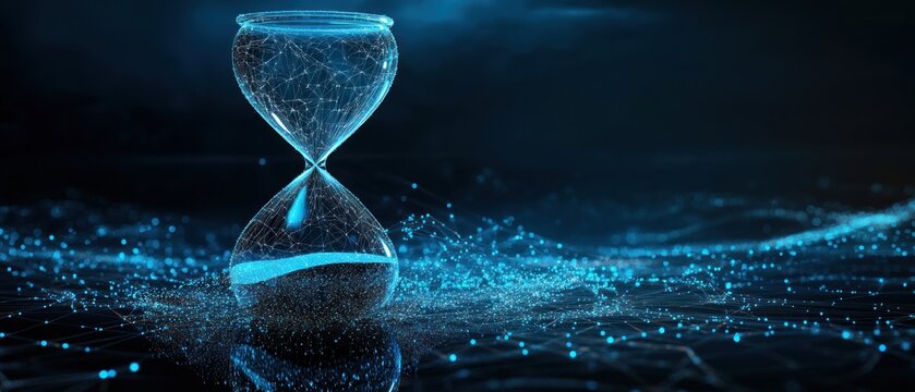 Futuristic Digital Hourglass with Network Connection technology background.