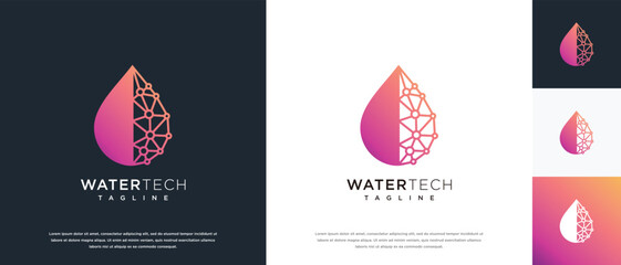 Water drop technology logo design vector concept. Water technology logo symbol icon