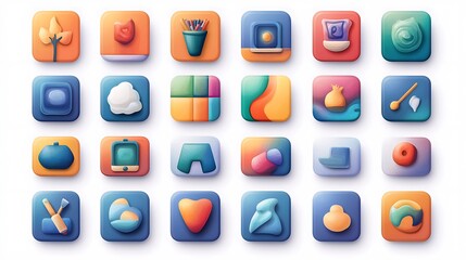 Colorful icon set for an art app, featuring icons for different types of art mediums like painting, drawing, and sculpture with vibrant and creative designs. 