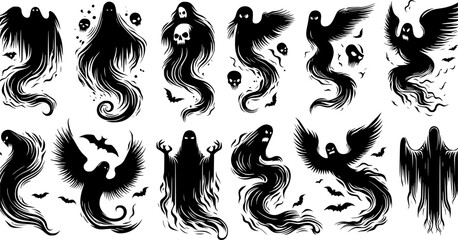 A Vector Set of Various Ghosts in Different Poses, scream ghost.eps