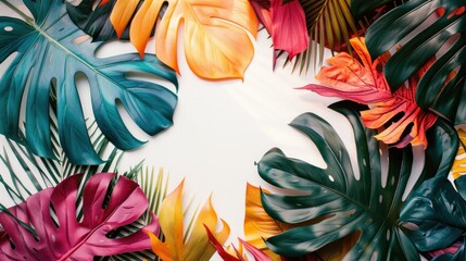 Creative layout made of colorful tropical leaves on white background