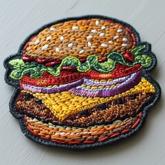 Hand-stitched embroidered burger patch.