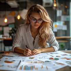 Fototapeta premium A woman is writing on a piece of paper with a pen