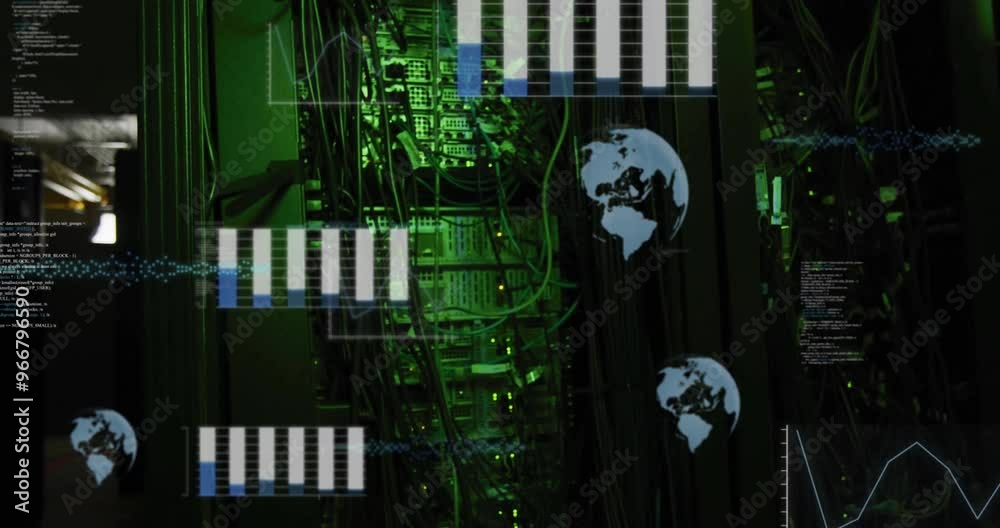 Poster animation of digital data processing over computer servers