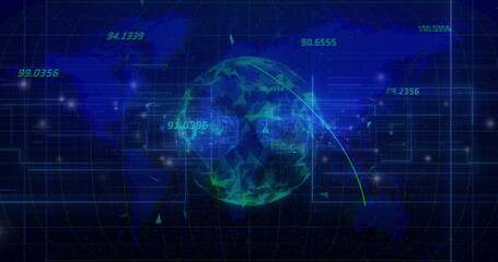 Image of digital data processing over globe