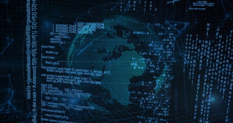 Image of digital data processing over globe