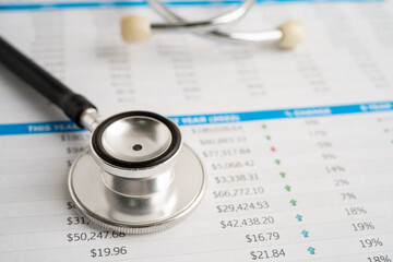 Stethoscope on graph paper, Finance, Account, Statistics, Investment, Analytic research data economy and Business company.