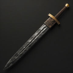 Short Sword with Brass Guard and Leather Handle
