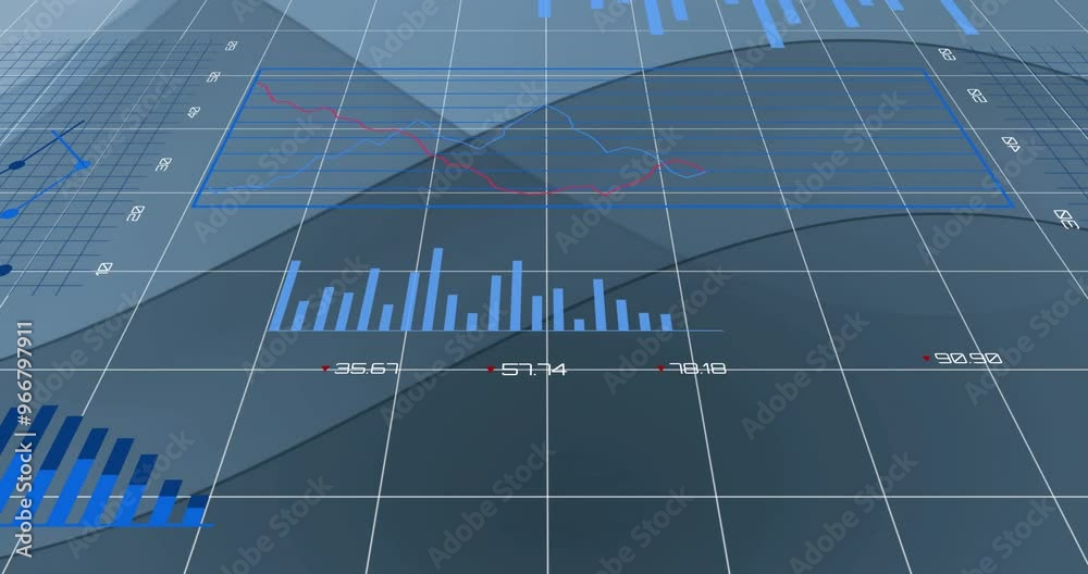 Poster Animation of data processing and diagrams over gray shapes