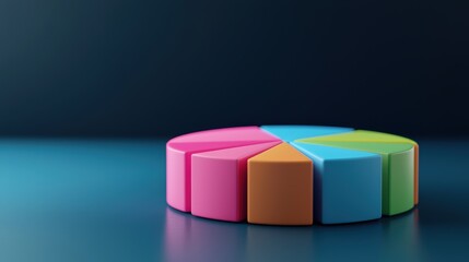 Obraz premium Colorful 3D Pie Chart on Blue Background Representing Data Visualization and Business Analytics