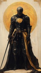 Fototapeta premium Knight shown in Art Nouveau style, incorporating flowing lines and ornate details to blend elegance with medieval armor.