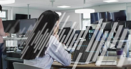 Animation of diagram over asian businesswoman using phone headset - Powered by Adobe