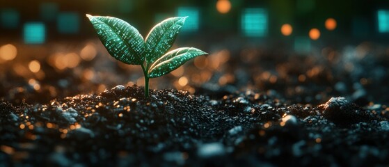 Digital Code Embedded in a Sprout Emerging from Dark Soil