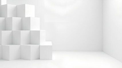3D background minimalism A wall with 3D blocks 3D wallpaper with white cubes Futuristic concrete background with copy spase