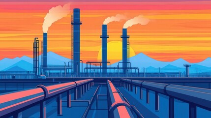 Crude oil pipeline, global energy demand, flat design illustration