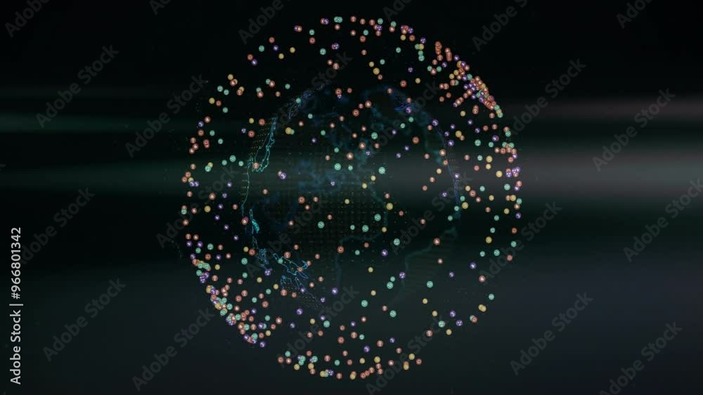 Poster globe with colorful dots animation representing global network connections