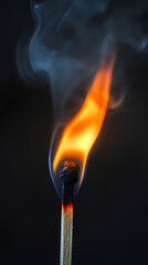 Burning matchstick with rising smoke