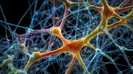 Neural Network Symphony: A vibrant, microscopic view of interconnected neurons firing, showcasing the intricate beauty and complexity of the human brain. 