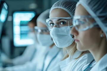Portrait of a diverse team of engineers collaborating on a project in a hightech lab, symbolizing innovation and teamwork