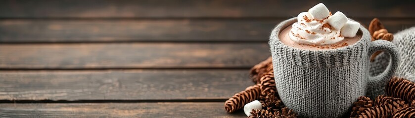 Indulging in a rich hot chocolate with whipped cream and marshmallows on a cold winter day, hot chocolate indulgence, cozy comfort