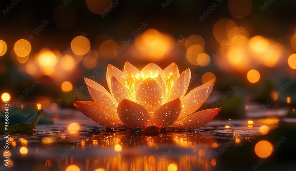 Sticker Glowing Lotus Flower in a Pond