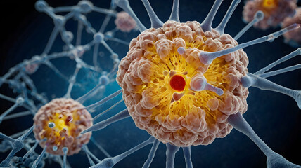 Obraz premium Neural Network Nexus: A 3D rendering of interconnected neurons firing, symbolizing the complexities of the human brain and nervous system. 