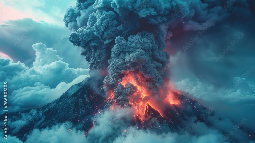 Poster Volcanic eruption causing smoke cloud