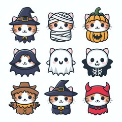Obraz premium Festive Feline Assembly: A Collection of Halloween Cat Characters