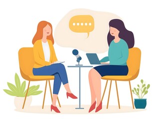 Podcast Conversation: Two Women Engaging in a Casual Interview Setting
