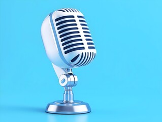 Fototapeta premium Clean and Classic: White Vintage Microphone on Minimal Blue Background