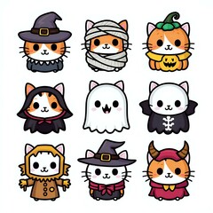 Obraz premium Festive Feline Assembly: A Collection of Halloween Cat Characters