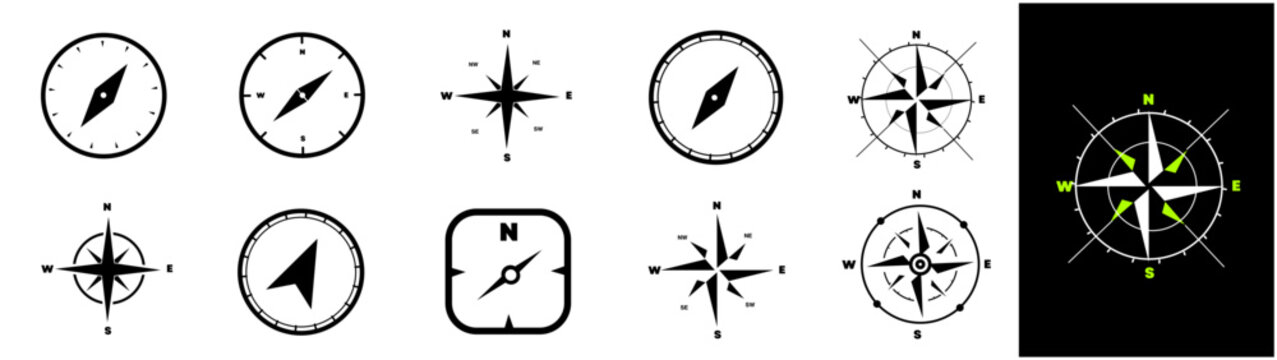 Simple set of compass icons. Set of compass symbols on white isolate. Vector illustration 
