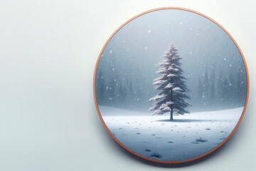 A lonely fir tree in a winter landscape. Space for text.
