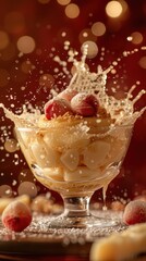 Dessert with berries and a splash of cream.