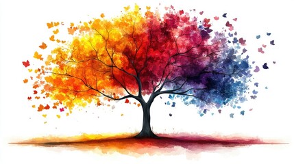 Colorful Autumn Tree with Falling Leaves