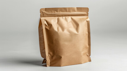 Obraz premium Minimalist Kraft Paper Bag Packaging with Clean White Background. Highlights the Kraft Paper, Bag, Packaging, White. AI generative