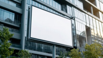 Obraz premium Large billboard advertisement and marketing blank mockup on modern building during daylight,front view