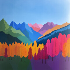 Colourful abstact beautiful view of mountains in the distance and cloudy sky