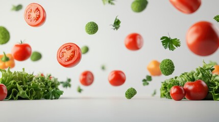 Freshly picked organic vegetables, bursting with vitamins, on a clean white background, 3D illustration