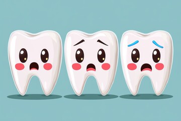 Fototapeta premium Tooth Icon with Light Blue Outline and Exclamation Mark for Sensitivity