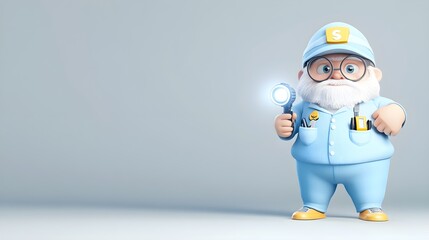 Naklejka premium 3D Cartoon Worker Holding Flashlight