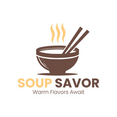 Minimalist Steaming Bowl of Soup with Chopsticks Logo